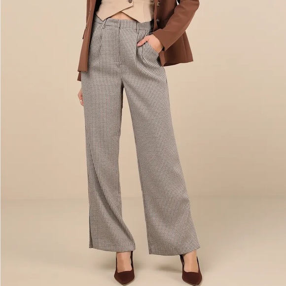 Lulus Pants - Lulu's Houndstooth High Rise Straight Leg Trousers - NWT